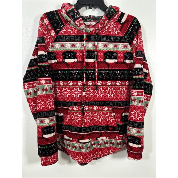 No Boundaries Tops - No Boundaries Junior XL 15/17 Red Hoodie Pocket Merry Catmas Cat Holiday 6449
